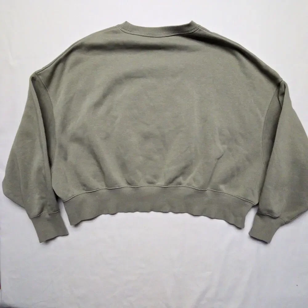Nike Crew Neck Cropped Sweatshirt Olive Green Womens L Oversized Pullover Casual